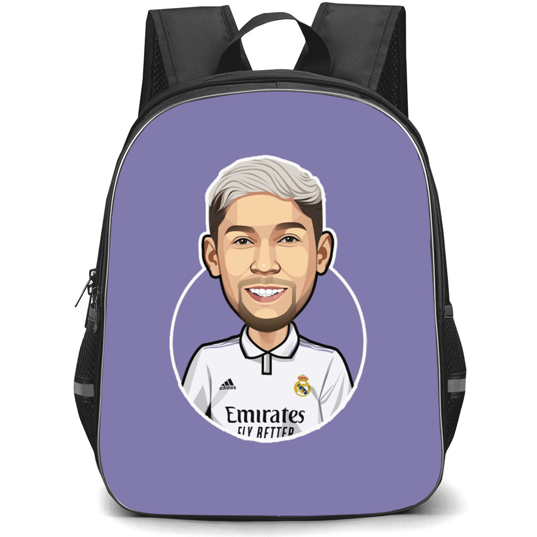 Federico Valverde Backpack StudentPack - Federico Valverde Real Madrid Cartoon On Purple Background Sticker