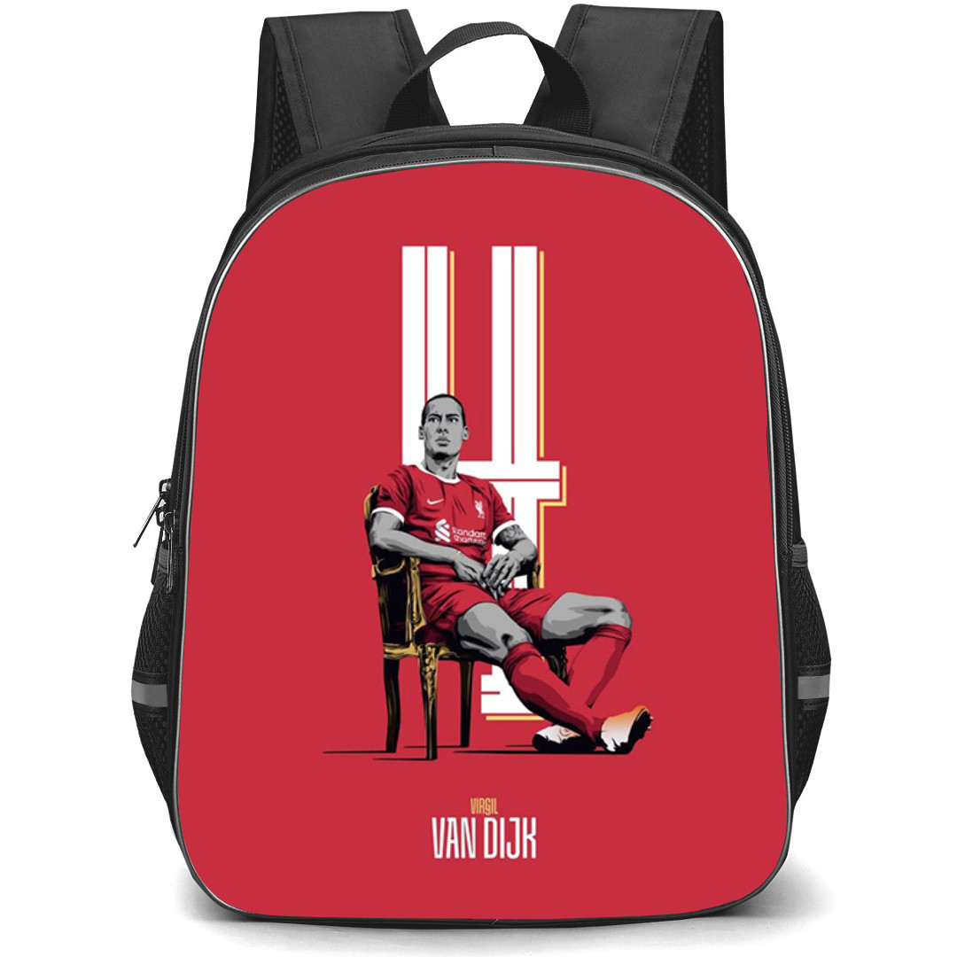 Van Dijk Backpack StudentPack - Van Dijk 4 Liverpool F.C. Sitting On A Chair Illustration Art On Red Background