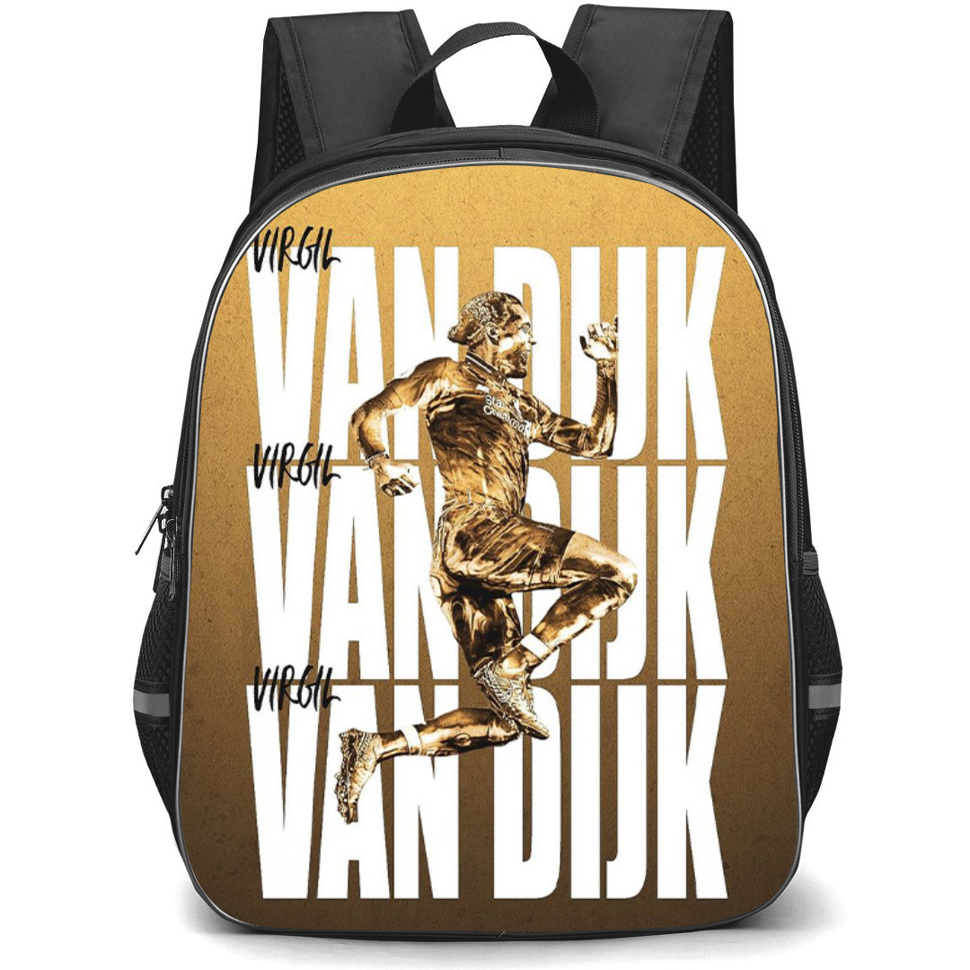 Van Dijk Backpack StudentPack - Van Dijk Liverpool F.C. Golden Statue On Word Art Golden Background