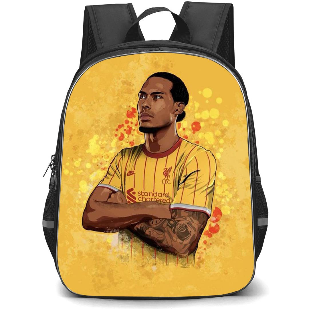 Virgil Van Dijk Backpack StudentPack - Virgil Van Dijk Liverpool F.C. Side Portrait Illustration On Yellow Background