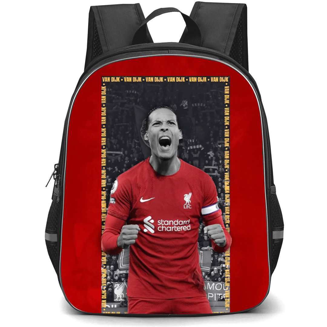 Van Dijk Backpack StudentPack - Van Dijk Liverpool F.C. Shouting Grayscale Poster On Red Background
