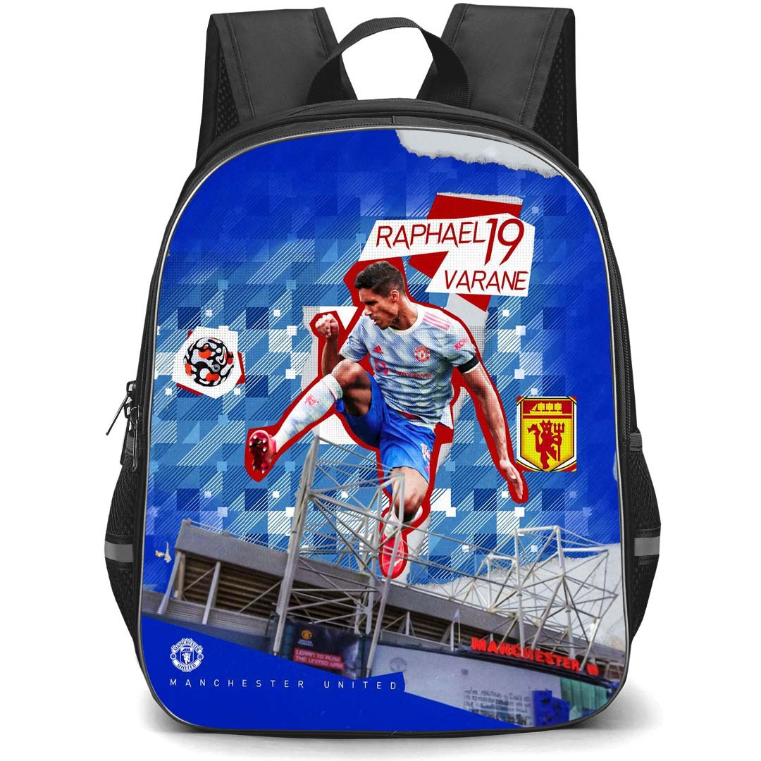 Raphael Varane Backpack StudentPack - Raphael Varane 19 Manchester United F.C. Jumping Poster Art