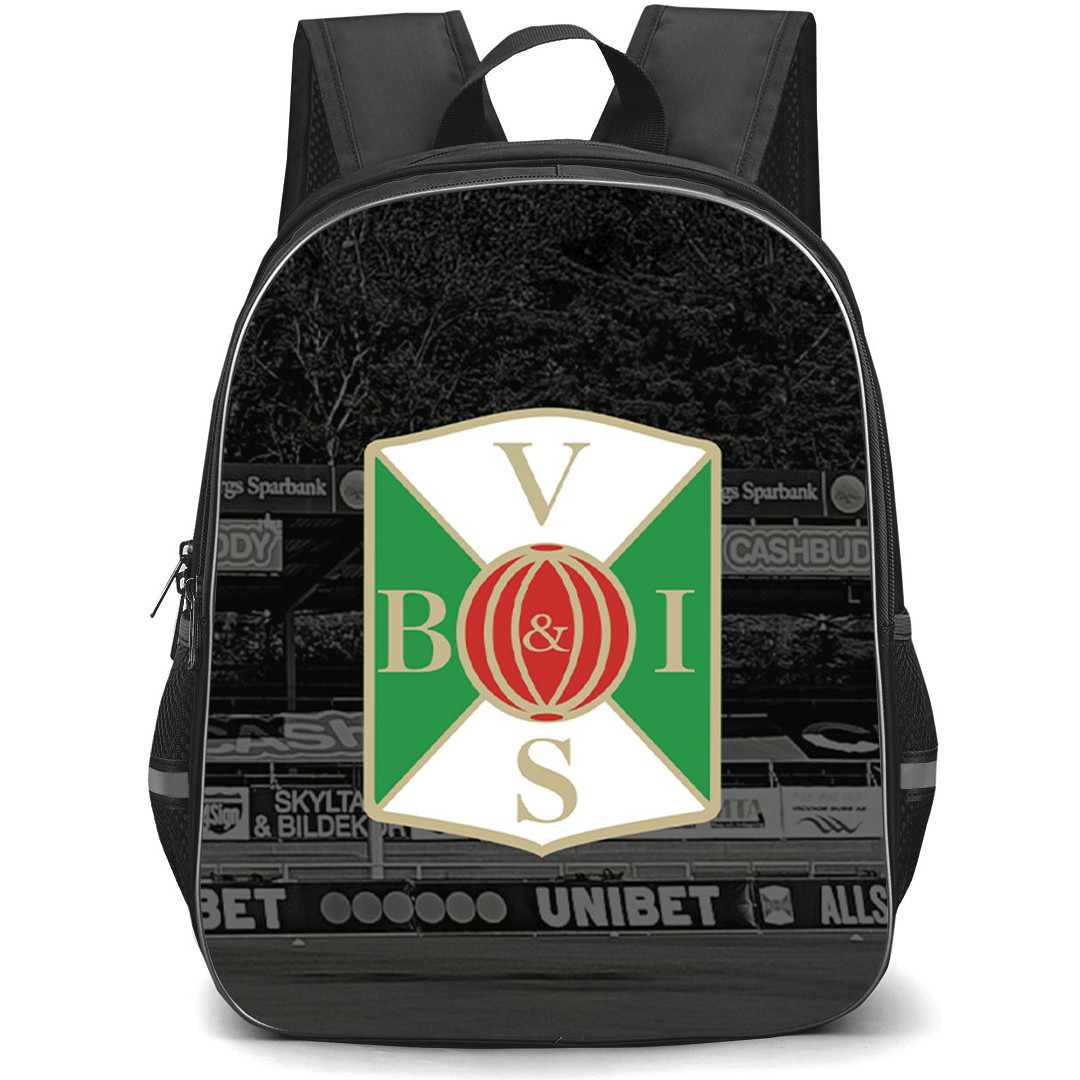 Varbergs BoIS FC Backpack School Bag StudentPack - Varbergs BoIS FC Logo On Black And White Stadium Background Football Club