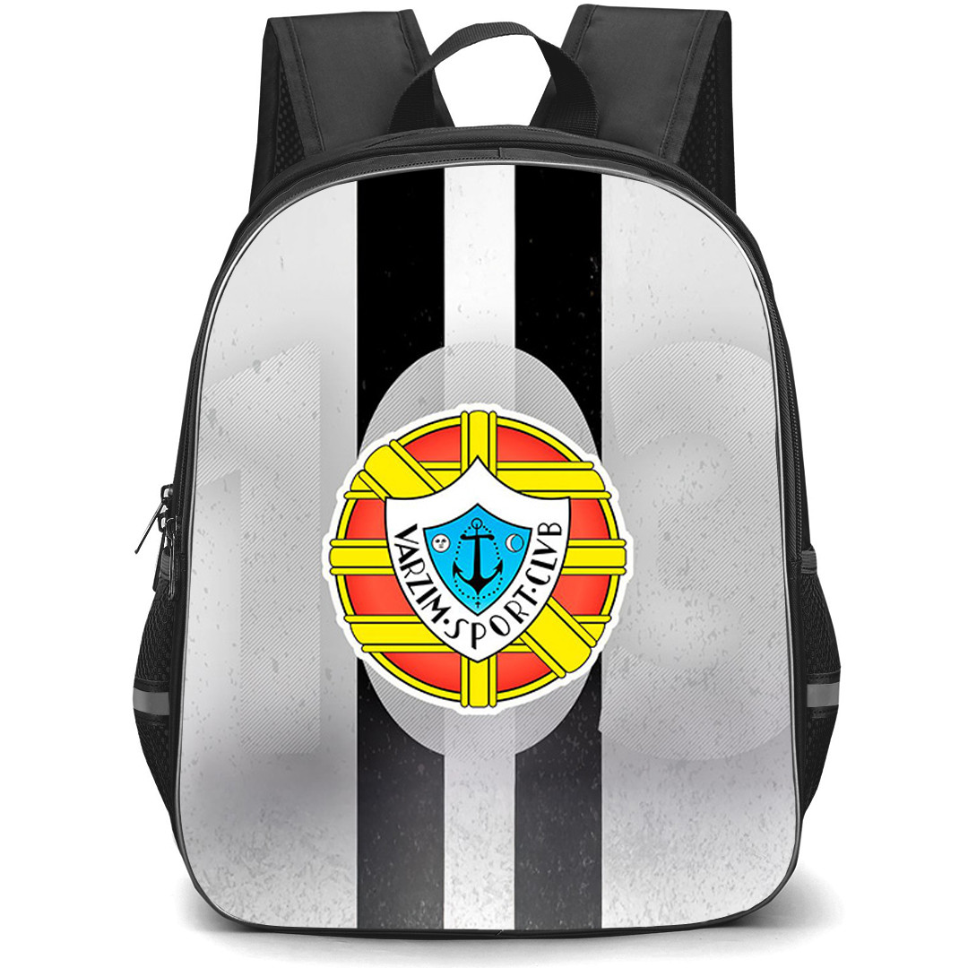 Varzim SC Backpack School Bag StudentPack - Varzim SC Logo On Black Stripe Gray Background