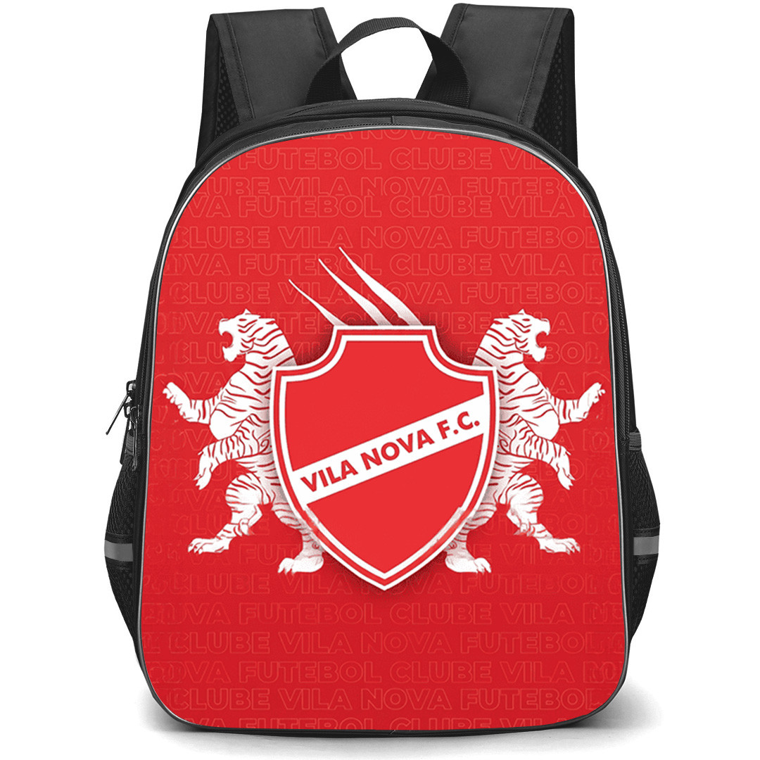 Vila Nova Futebol Clube Backpack School Bag StudentPack - Vila Nova Futebol Clube Logo with Tiger Background Red Effect
