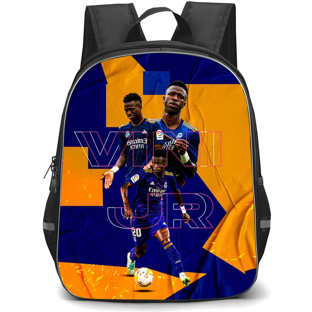 Vini Jr. Backpack StudentPack - Vini Jr. Real Madrid CF Dribbling On Orange Blue Poster
