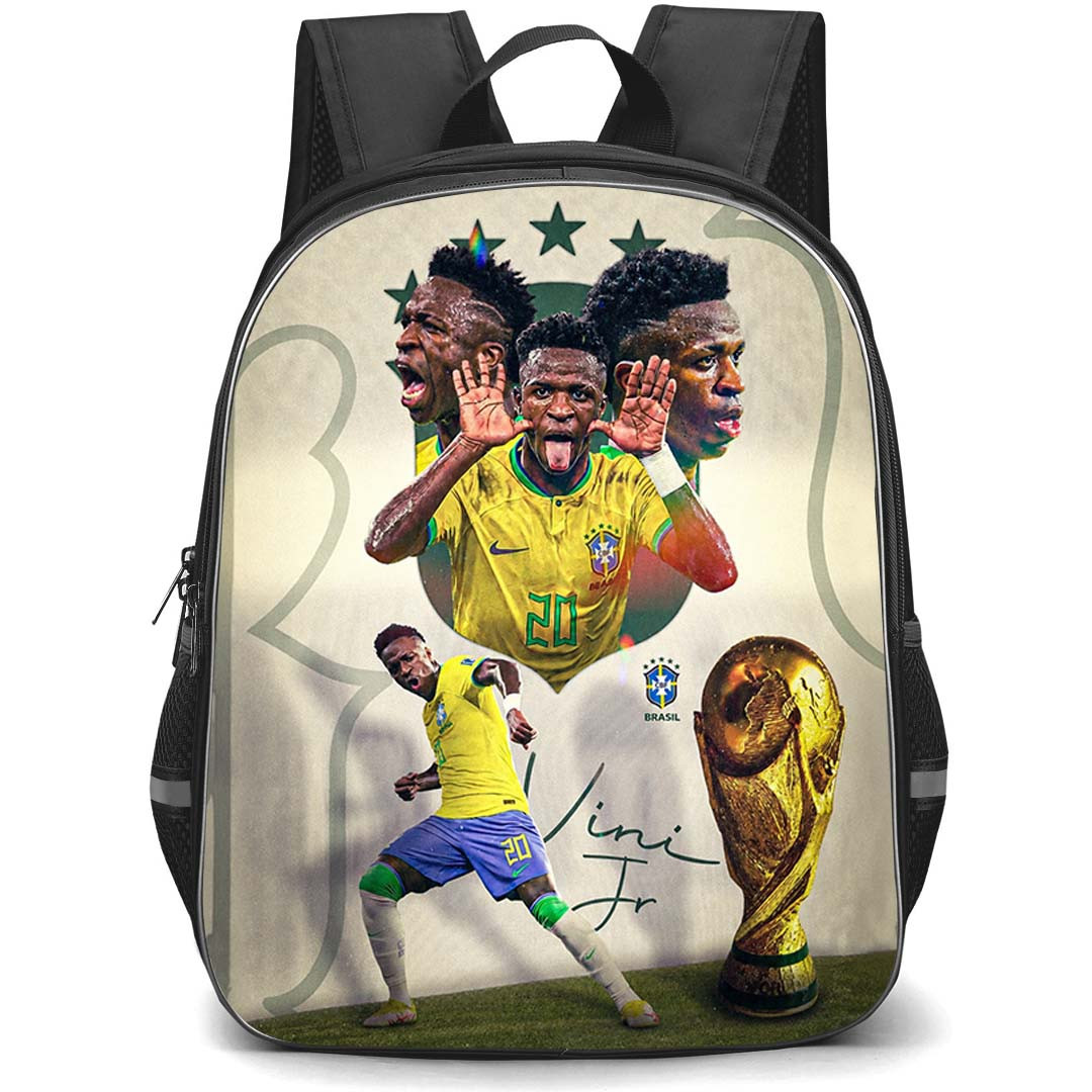 Vinicius Junior Backpack School Bag StudentPack - Vinicius Junior Brazil National Football Team Trophy Theme Collage Poster