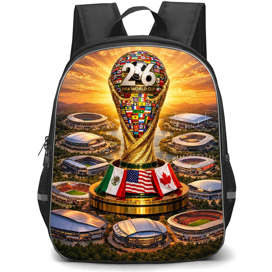 FIFA World Cup 2026 Backpack School Bag StudentPack - FIFA World Cup 2026 Trophy With Host Countries Flag Digital Art Poster