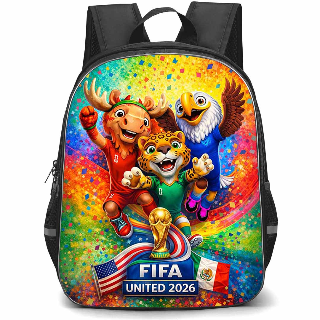 FIFA World Cup 2026 Backpack School Bag StudentPack - FIFA World Cup 2026 USA Canada Mexico Mascot Digital Art Poster