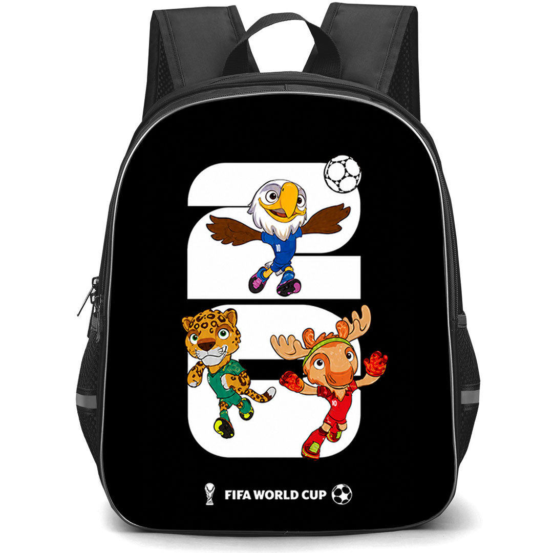 FIFA World Cup 2026 Backpack School Bag StudentPack - FIFA World Cup 2026 Official Mascots Trio On Black Background