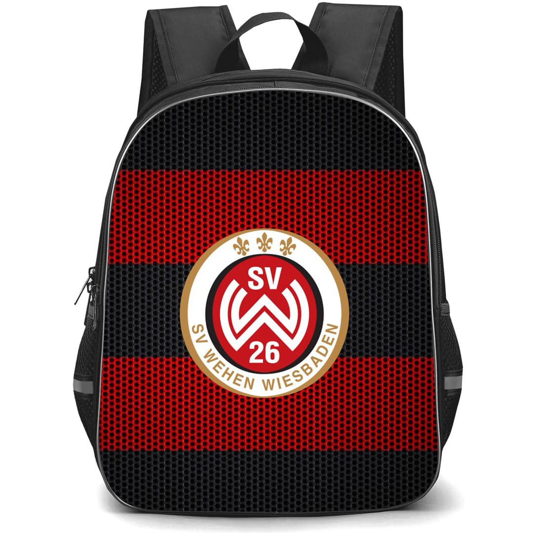 SV Wehen Wiesbaden Backpack School Bag StudentPack - Logo In Red And Black Polka Dot Stripe Football Club