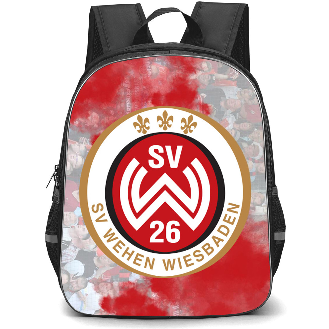 SV Wehen Wiesbaden Backpack School Bag StudentPack - Logo In Red Smoke Background Football Club