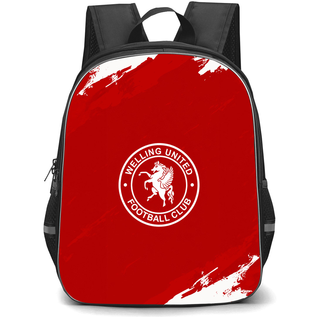 Welling United Football Club Backpack School Bag StudentPack - Welling United Football Club Logo with Red Brush Stroke Effect