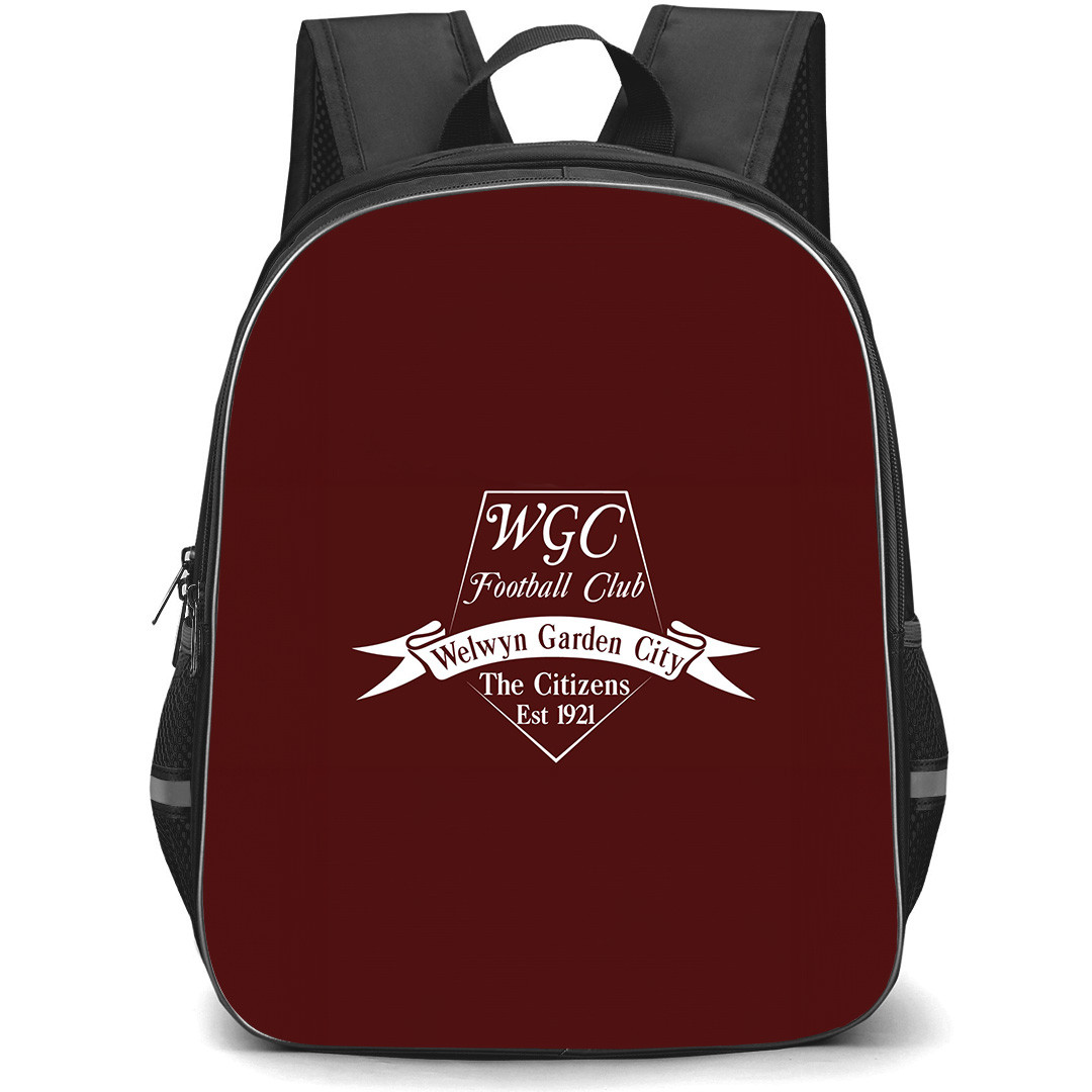 Welwyn Garden City Football Club Backpack School Bag StudentPack - Welwyn Garden City Football Club with Logo Brown Background