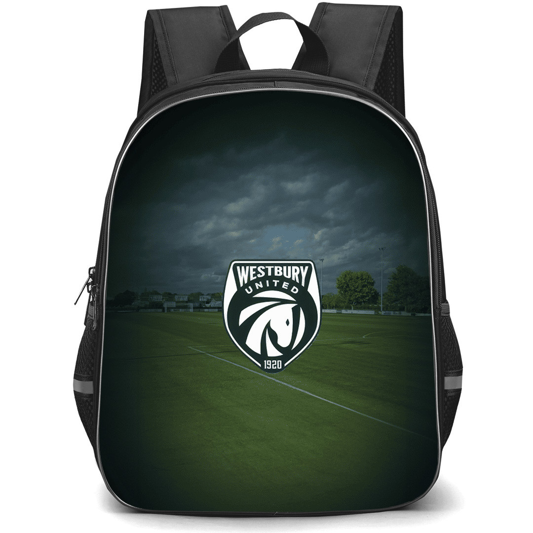 Westbury United Football Club Backpack School Bag StudentPack - Westbury United Football Club Stadium with Logo Gradient Background