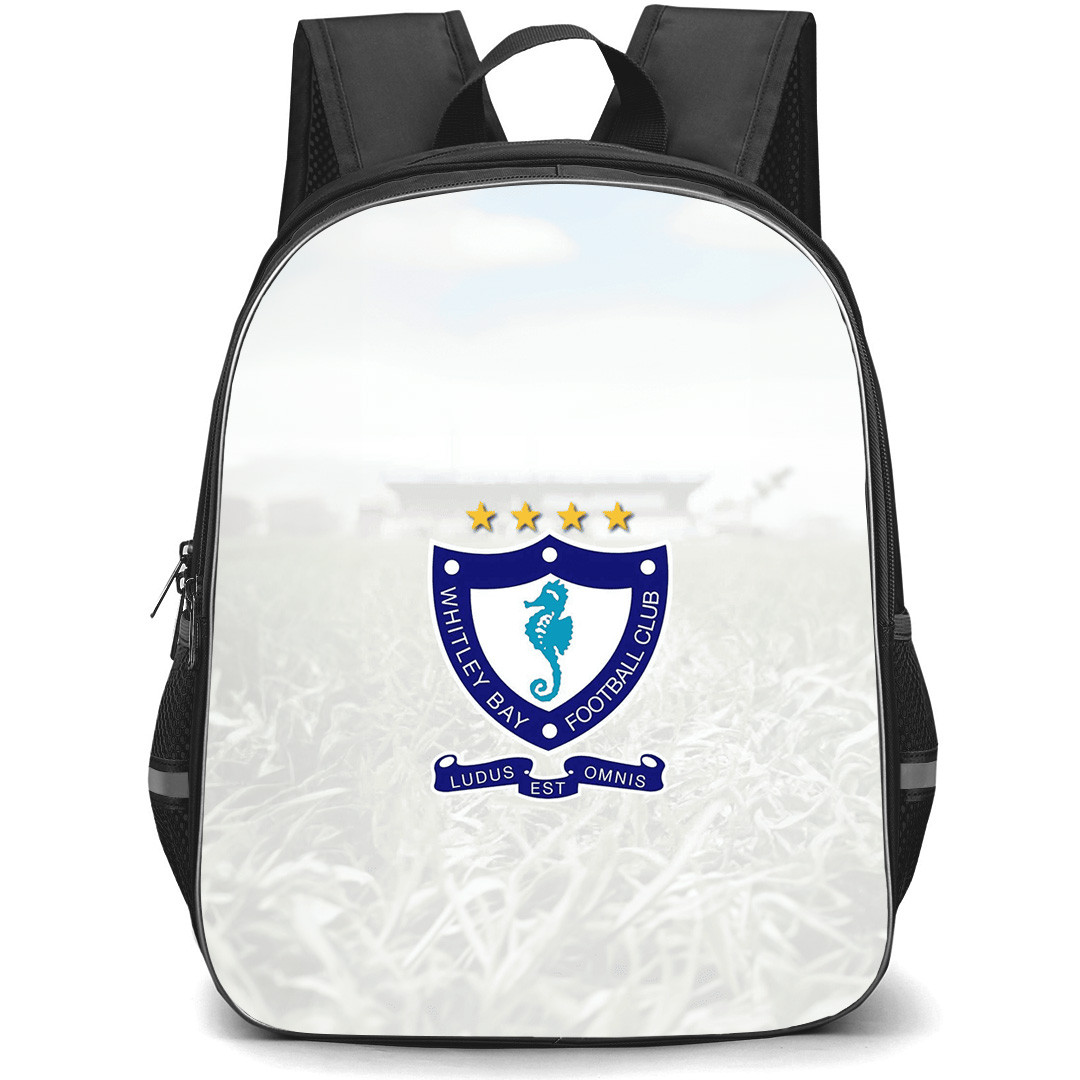 Whitley Bay Football Club Backpack School Bag StudentPack - Whitley Bay Football Club Logo with Blur Background
