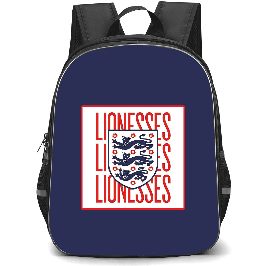 England Women's National Football Team Euro 25 Backpack StudentPack - Euro 25 The Lionesses Logo On Blue Background