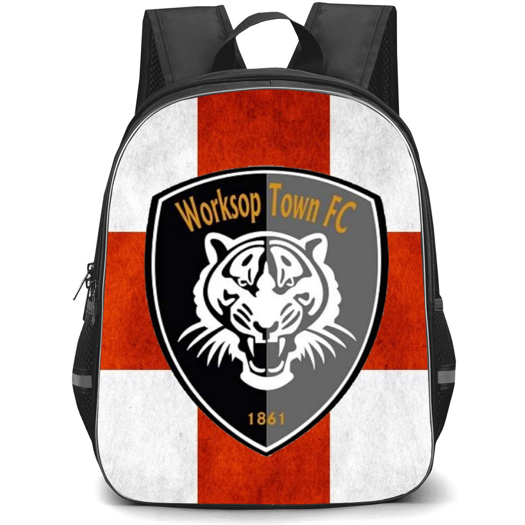 National League North Worksop Town Backpack School Bag StudentPack - Large Logo In Red White Cross Background