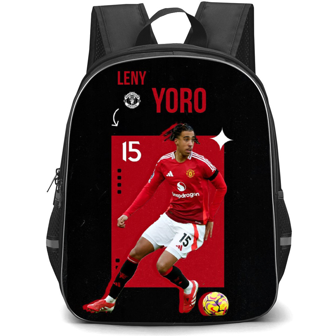 Leny Yoro Backpack StudentPack - Leny Yoro Manchester United Dribbling On Red Black Background