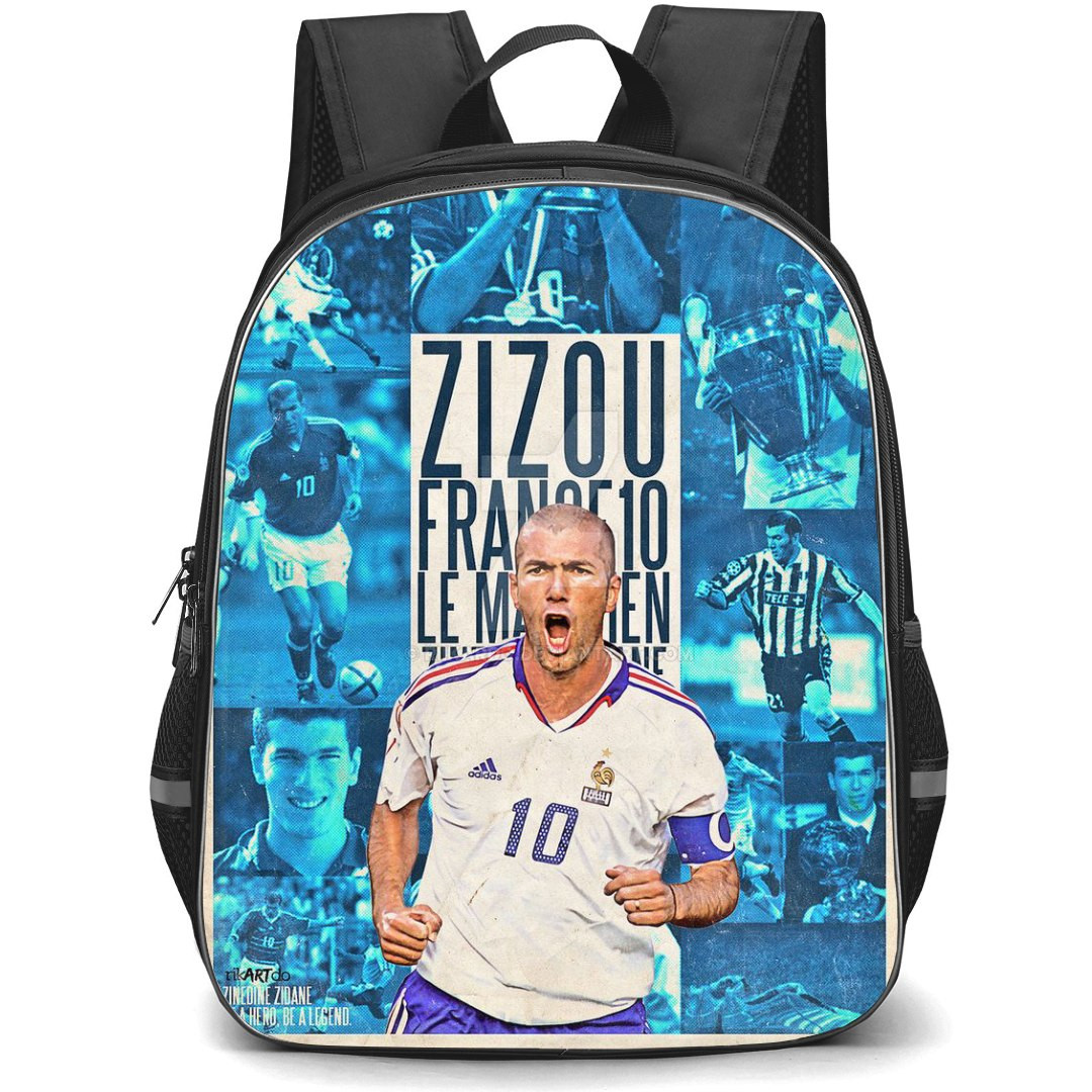 Zinedine Zidane Backpack StudentPack - Zinedine Zidane Blue Collage Background