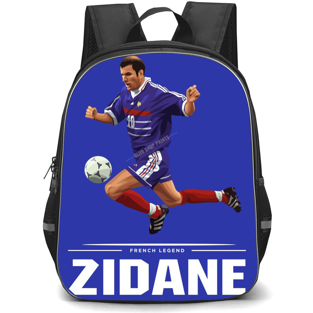 Zinedine Zidane Backpack StudentPack - Zinedine Zidane French Legend Vector Art Blue Background