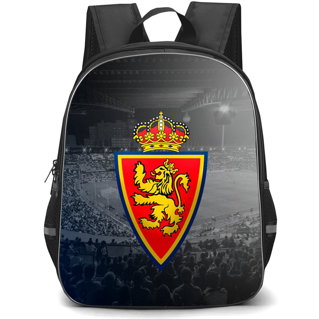 Real Zaragoza Backpack School Bag StudentPack - Real Zaragoza Logo On Grayscale Stadium Background Football Club