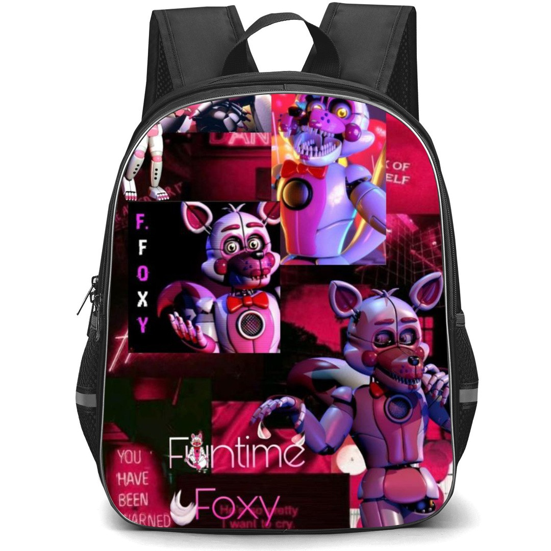 Five Nights At Freddys Foxy School Backpack StudentPack - Funtime Foxy Collage Pink Background