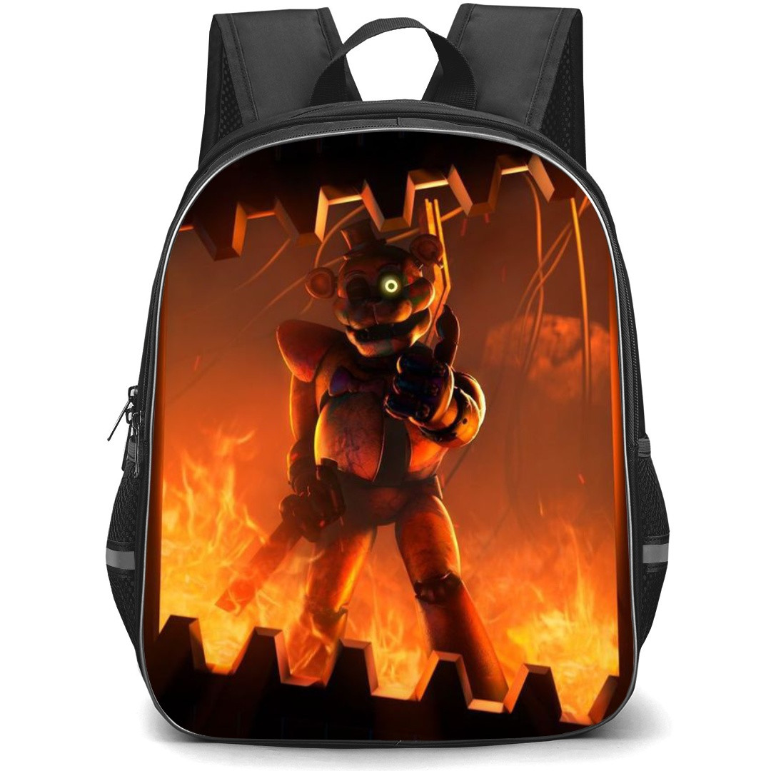Five Nights At Freddys Freddy School Backpack StudentPack - Freddy Illustration Fire Background