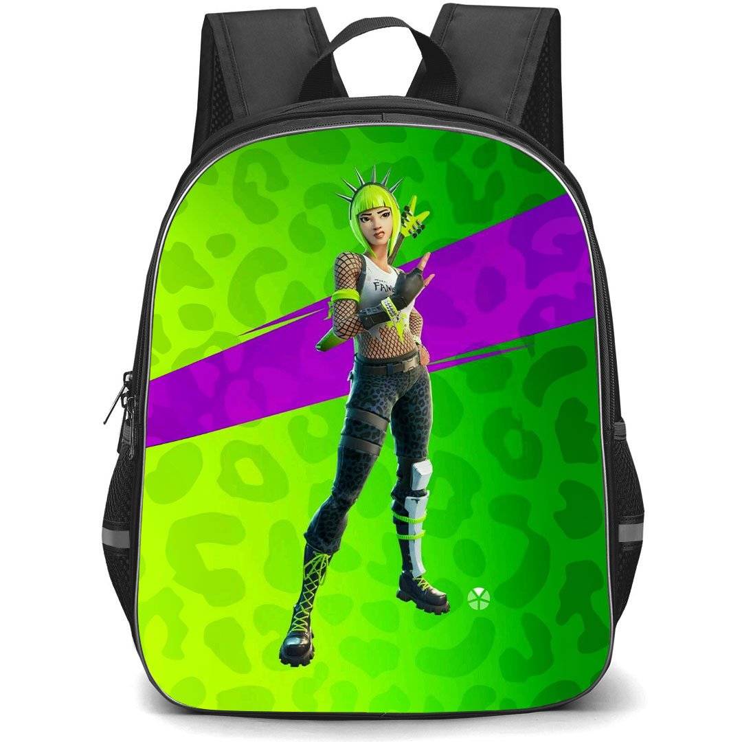 Fortnite Power Chord School Backpack StudentPack - Power Chord Standing Purple Green Background
