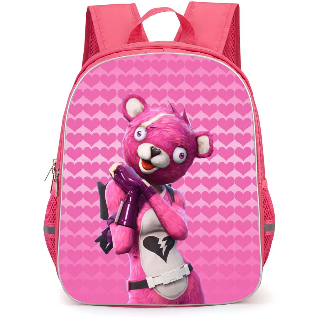Fortnite Cuddle Team School Backpack StudentPack - Cuddle Team Leader Standing On Pink Heart Pattern Art