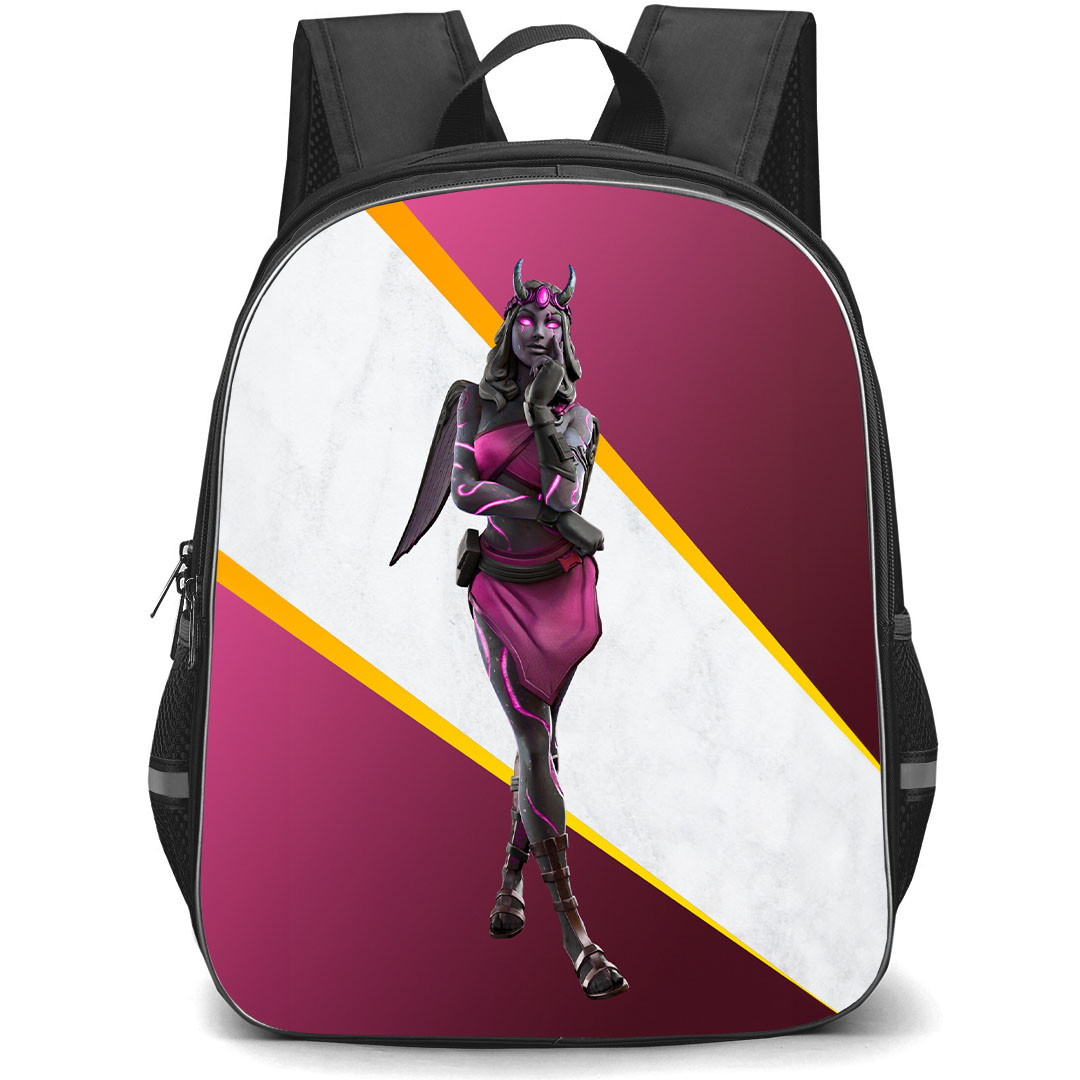 Fortnite Darkheart School Backpack StudentPack - Darkheart Standing On White Stripe Red Background