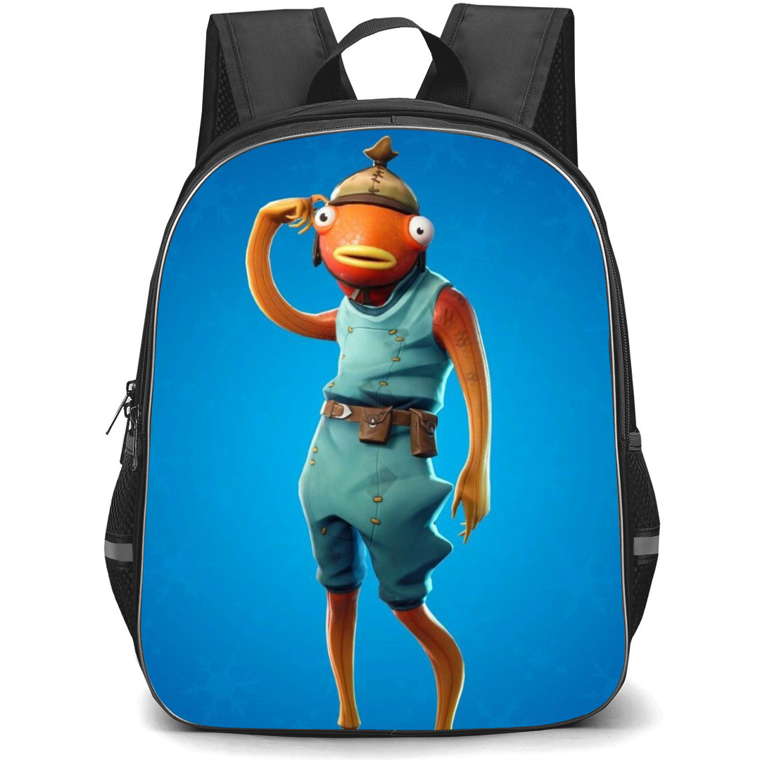 Fortnite Fishstick Backpack StudentPack - Fishstick Scratching the Head Blue Background