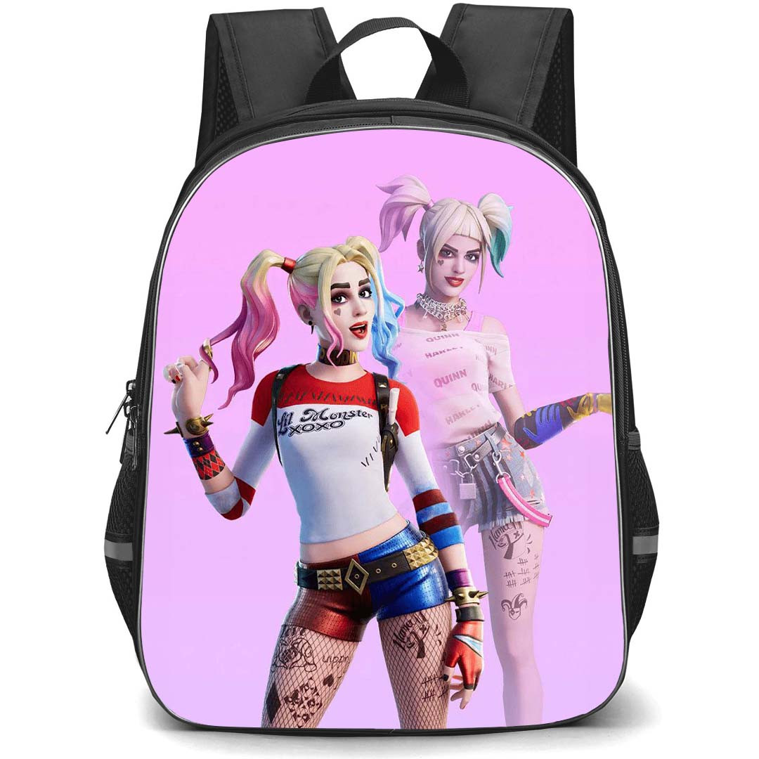Fortnite Harley Quinn School Backpack StudentPack - Harley Quinn Outfit On Pink Background
