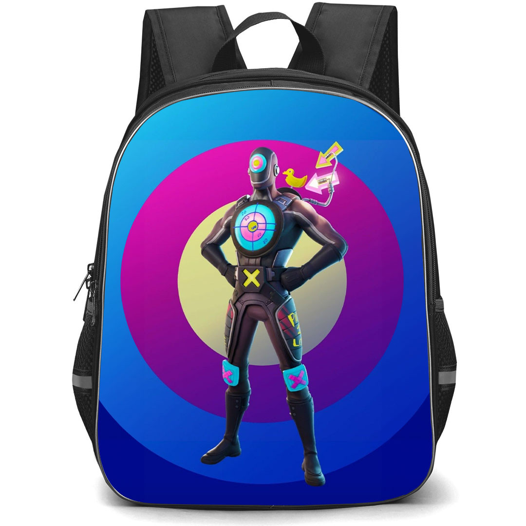 Fortnite Hit Man School Backpack StudentPack - Hit Man Standing In Blue Pink Circle