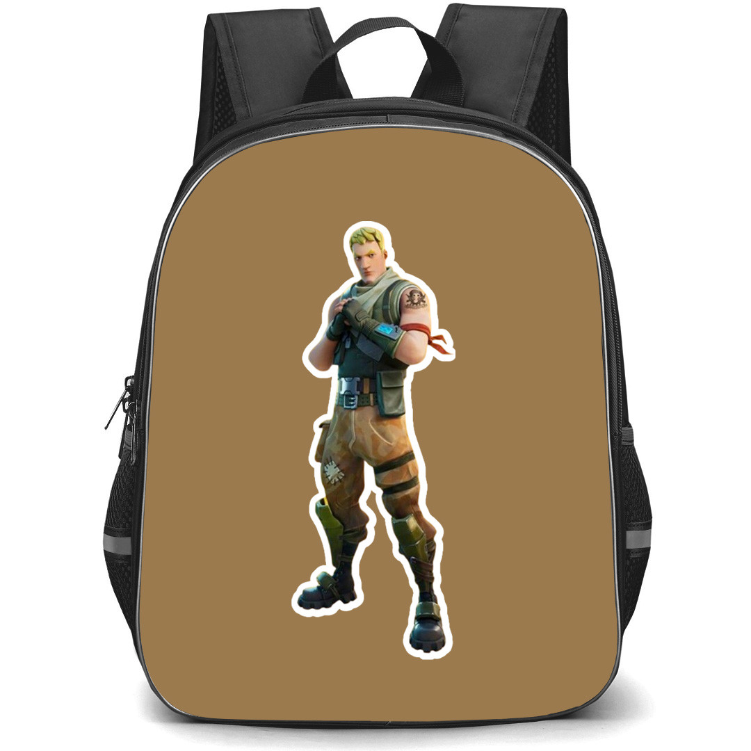 Fortnite Jonesy School Backpack StudentPack - Jonesy Sticker On Brown Background