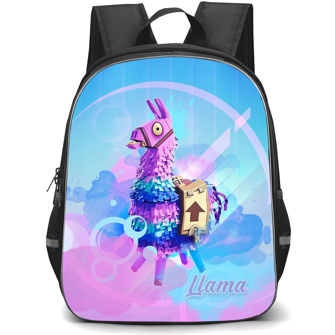 Fortnite Llama School Backpack StudentPack - Llama Purple And Blue Background