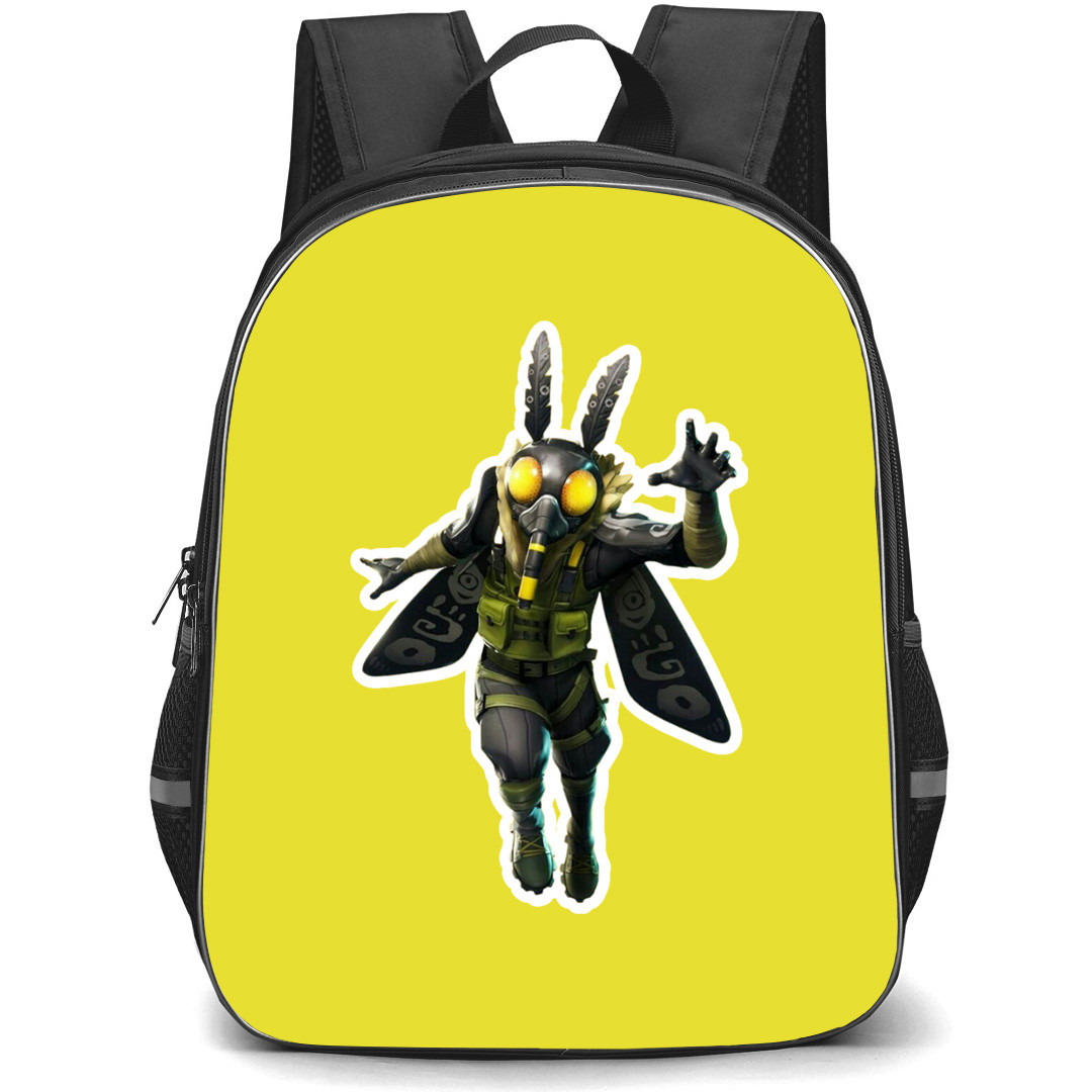 Fortnite Mothmando School Backpack StudentPack - Mothmando Sticker On Yellow Background