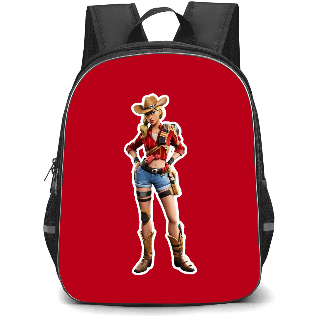 Fortnite Rustler School Backpack StudentPack - Rustler Sticker On Red Background
