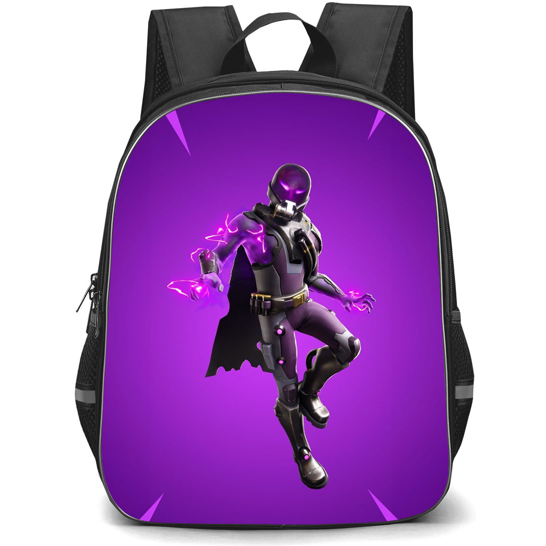 Fortnite School Backpack StudentPack - Tempest And Lightning Cloak On Purple Background