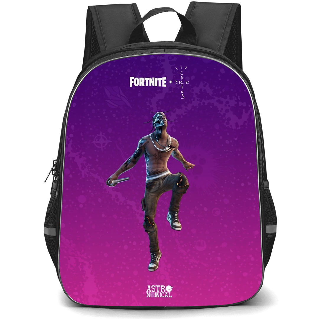 Fortnite Travis Scott School Backpack StudentPack - Travis Scott Performing Pink Purple Background