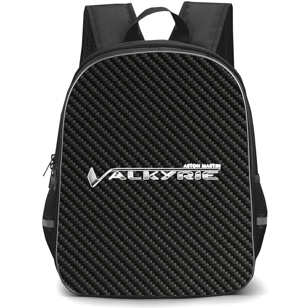 Aston Martin Valkyrie Backpack School Bag StudentPack - Aston Martin Valkyrie Logo On Silver Gray Carbon Fiber Background