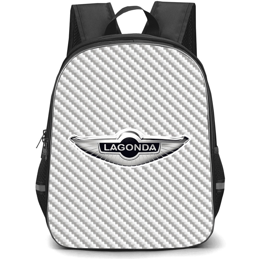 Aston Martin Lagonda Backpack School Bag StudentPack - Aston Martin Lagonda Logo On Silver Gray Carbon Fiber Background