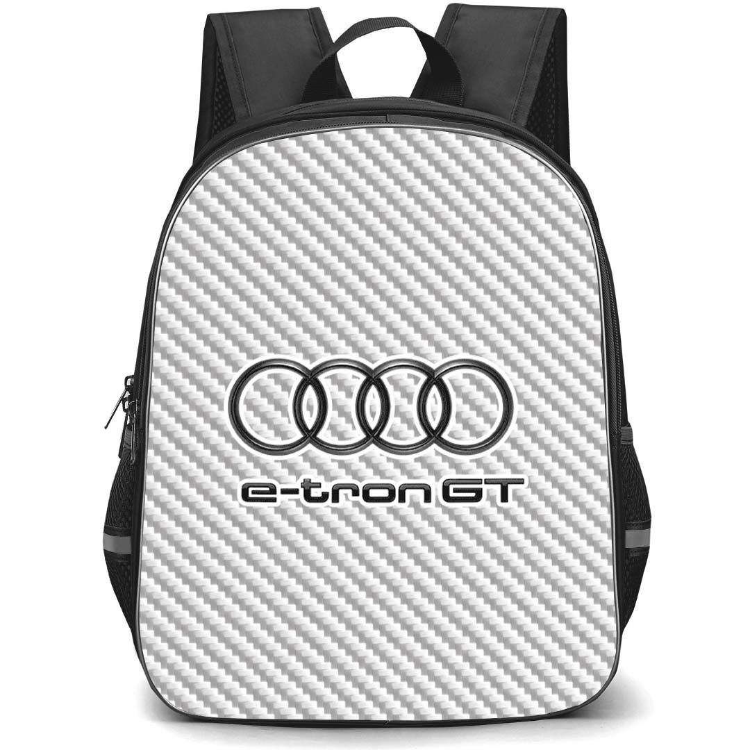 Audi e-tron GT Backpack School Bag StudentPack - Audi e-tron GT Logo On Silver Gray Carbon Fiber Background