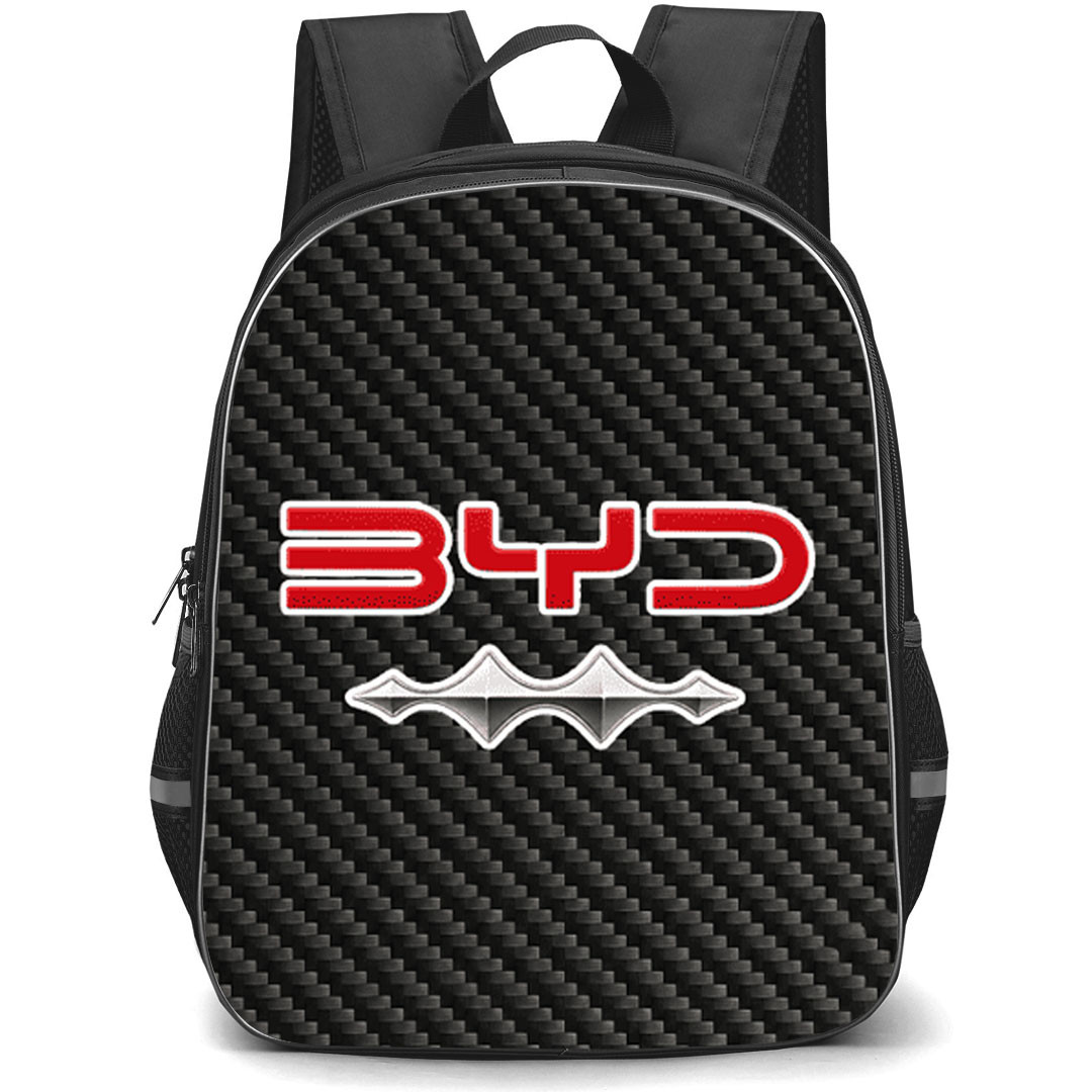 BYD Bao 5 Backpack School Bag StudentPack - BYD Bao 5 Logo On Traditional Black Charcoal Carbon Fiber Background