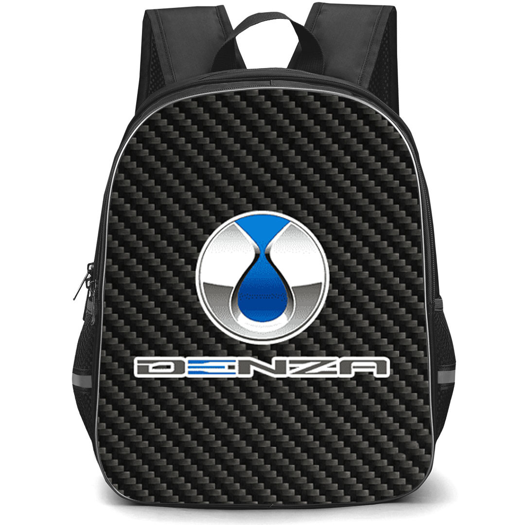 BYD Denza D9 Backpack School Bag StudentPack - BYD Denza D9 Logo On Traditional Black Charcoal Carbon Fiber Background