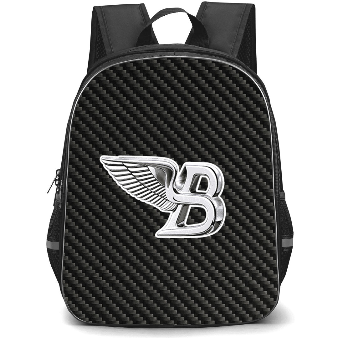 Bentley Flying Spur Backpack School Bag StudentPack - Bentley Flying Spur Logo On Traditional Black Charcoal Carbon Fiber Background