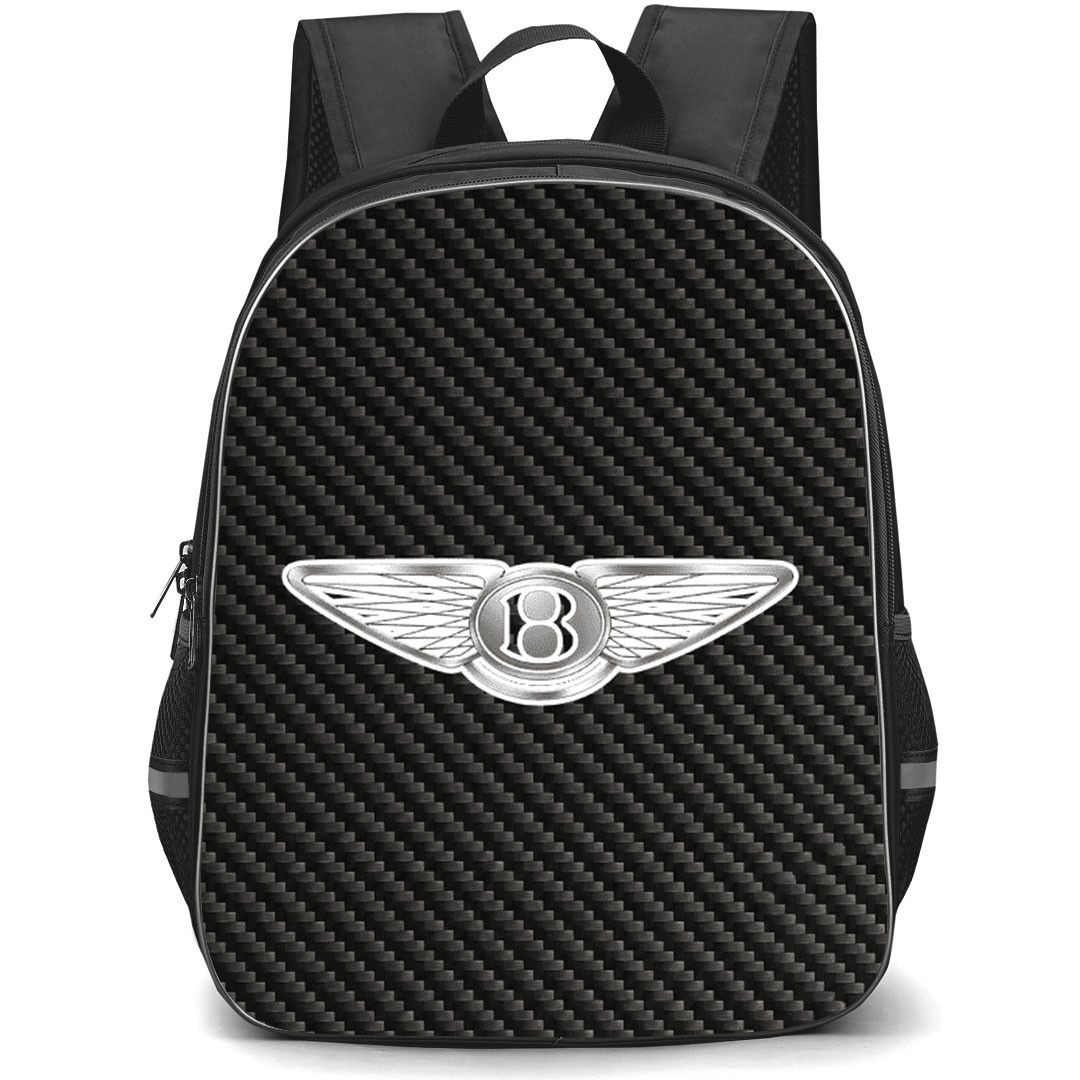 Bentley Backpack School Bag StudentPack - Bentley Logo On Traditional Black Charcoal Carbon Fiber Background