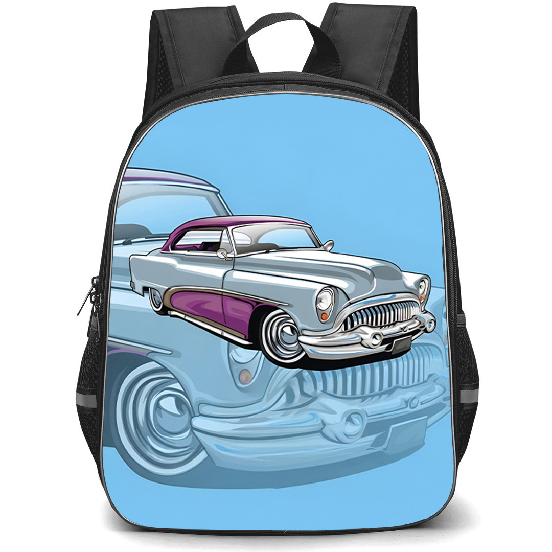 1950 Buick Backpack School Bag StudentPack - 1950 Buick Vintage Illustration Art On Sky Blue Background