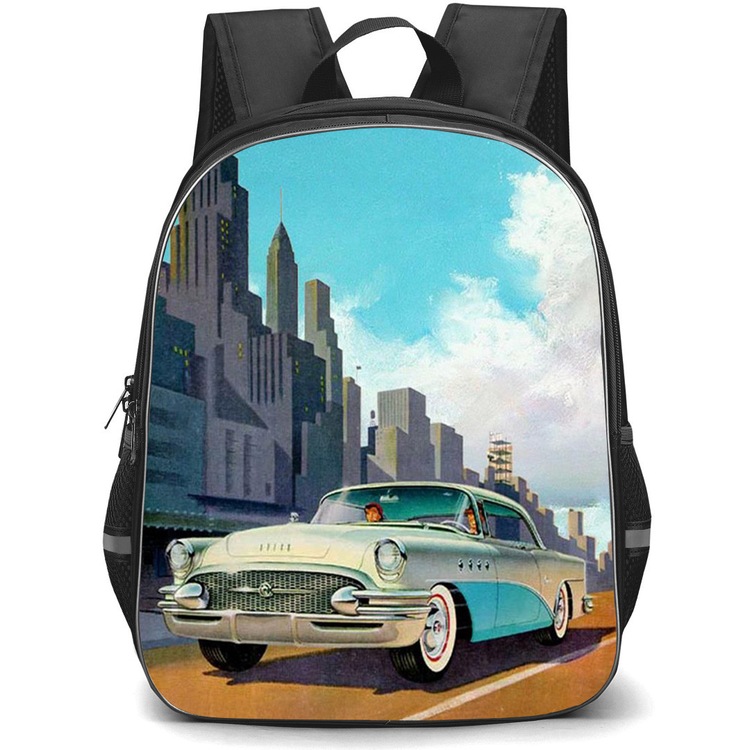 1955 Buick Roadmaster Backpack School Bag StudentPack - 1955 Buick Roadmaster Driving Through A City Illustration Art Poster