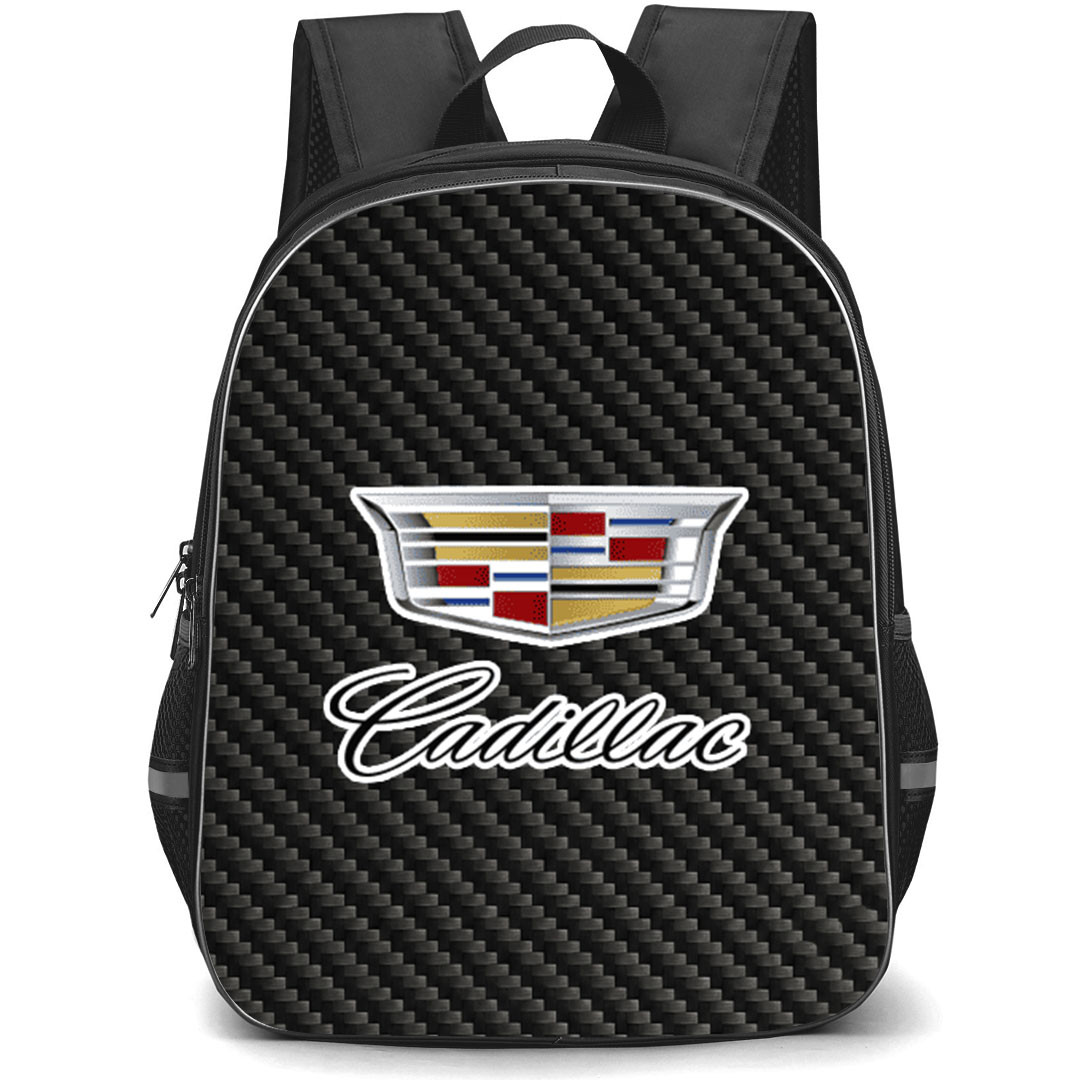 Cadillac Backpack School Bag StudentPack - Cadillac Logo On Traditional Black CharcoalCarbon Fiber Background